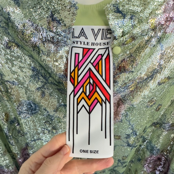 LA VIE STYLE HOUSE Floral Sequin Caftan Dress, Green/Multi, LIKE NEW, ONE SIZE - Picture 9 of 10